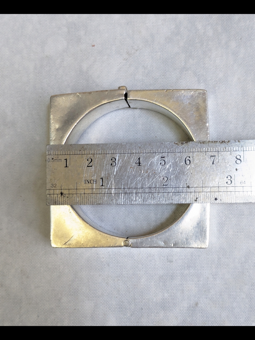 Sterling Silver Square Hinged Bangle Bracelet Taxco 7" Modernist Hollow - Picture 16 of 16